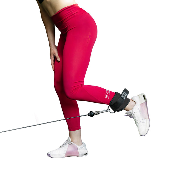 Black Adjustable Ankle Straps for Cable Machines in use - Warm Body Cold Mind
