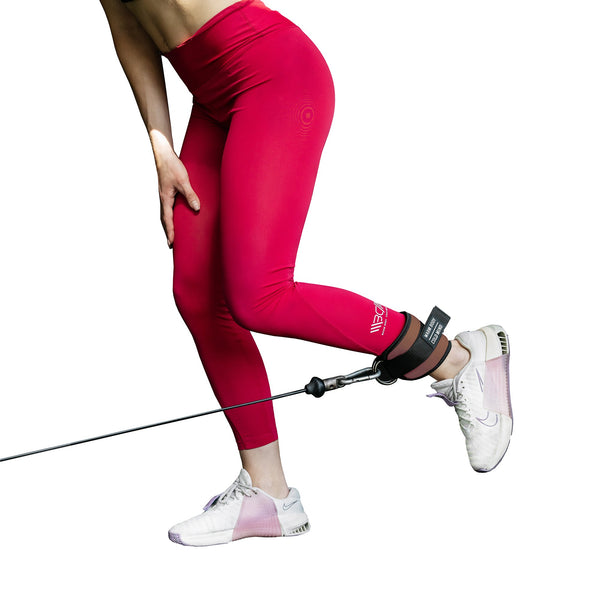 Brown Adjustable Ankle Straps for Cable Machines in use - Warm Body Cold Mind