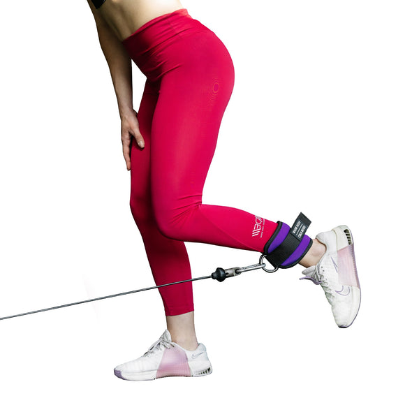 Purple Adjustable Ankle Straps for Cable Machines in use - Warm Body Cold Mind