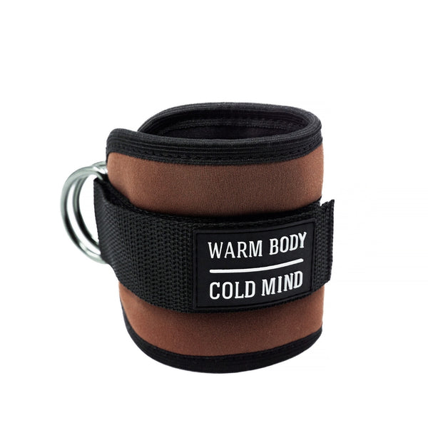 Brown Adjustable Ankle Straps for Cable Machines (Close-up view) - Warm Body Cold Mind