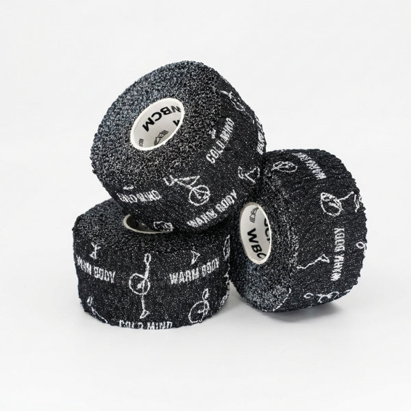 Black 1,5" Narrow Weightlifting thumb Tape with Stickman design - Warm Body Cold Mind