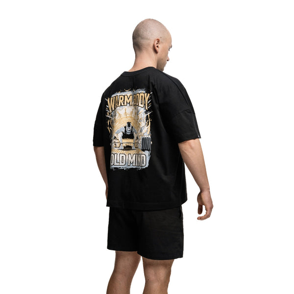 Cotton black T-Shirt Lift Off on lifter (back view) - Warm Body Cold Mind