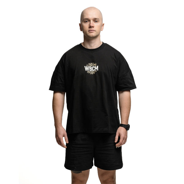 Cotton black T-Shirt Lift Off on lifter (front view) - Warm Body Cold Mind