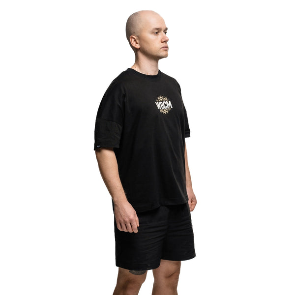 Cotton black T-Shirt Lift Off on lifter (side view) - Warm Body Cold Mind