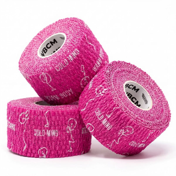 Pink 1,5" Narrow Weightlifting thumb Tape with Stickman design - Warm Body Cold Mind
