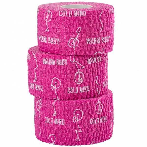 Pink 1,5" Narrow Weightlifting thumb Tape with Stickman design - Warm Body Cold Mind