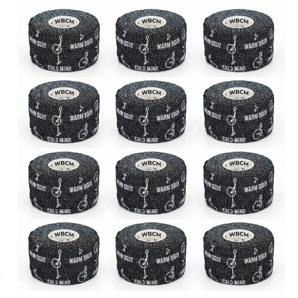 Black 1,5" Narrow Weightlifting thumb Tape (12 per pack) with Stickman design - Warm Body Cold Mind