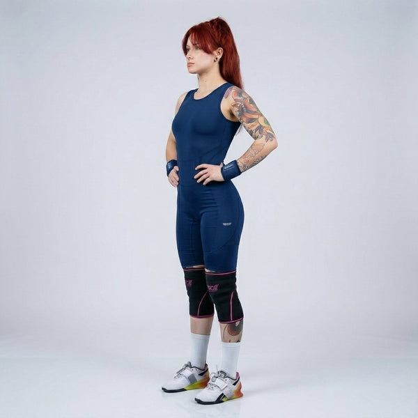 Person wearing blue WOMENS WEIGHTLIFTING COMPRESSION SINGLET S-3 - Warm Body Cold Mind