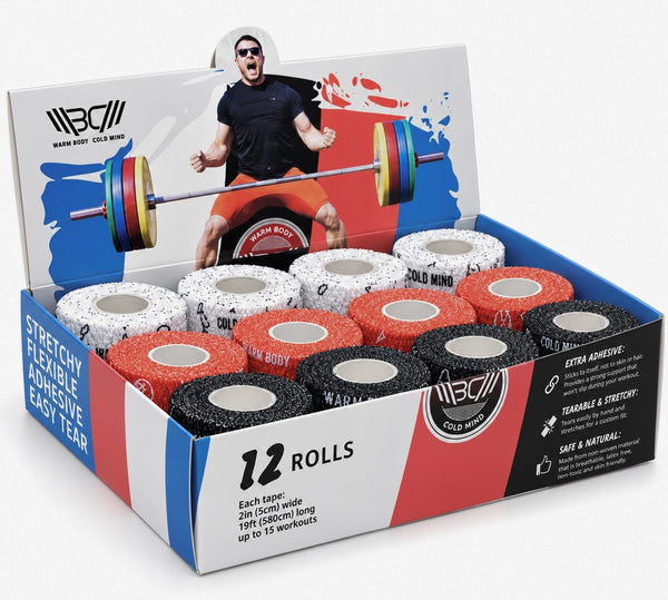 Weightlifting Thumb Tape Mix (Black, Red, White) 12 per pack - Warm Body Cold Mind