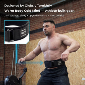 Weightlifter puts on the Black 4″ Weightlifting Nylon Belt 2.0 – Warm Body Cold Mind