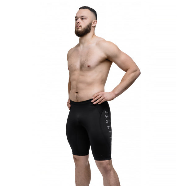 Man wearing black compression shorts X-edition by Warm Body Cold Mind on a white background