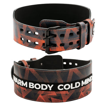 Leather Weightlifting Belt Red Skull - Warm Body Cold Mind